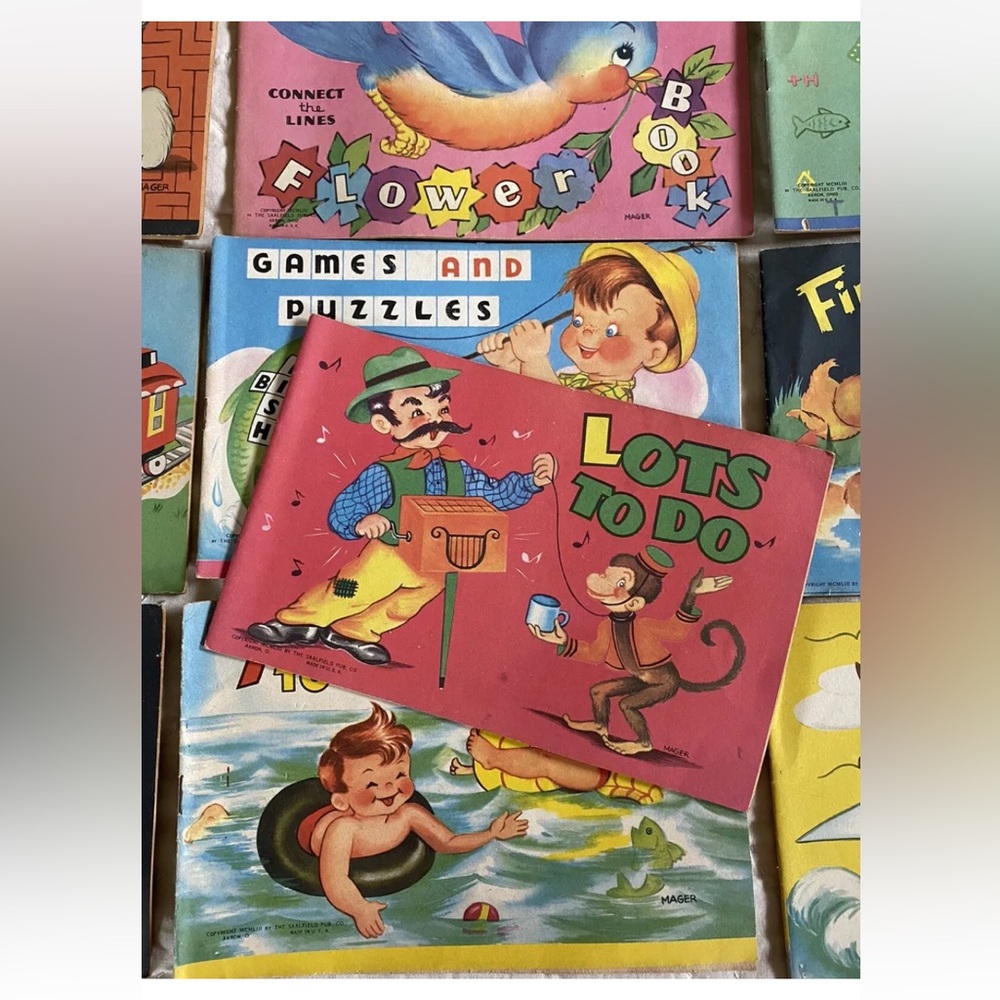 Lot/9 1953 Children’s Activity Coloring Booklets,Mid-Century Ephemera,School Art
